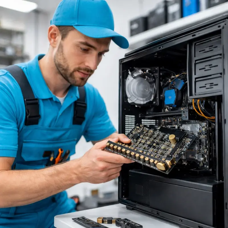 Мастер устанавливает звуковую карту на ПК в Протвино